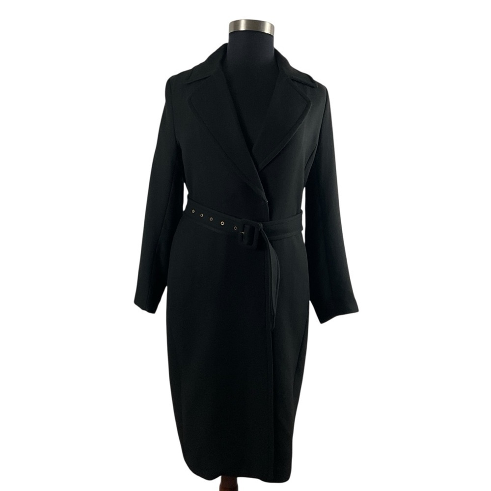 H&M Elegant Buckle Belt Trench Coat‎ In Black Plus Size